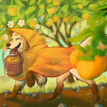 Golden Retriever, Retrieving Golden Oranges Golden Retriever, Retrieving Golden Oranges